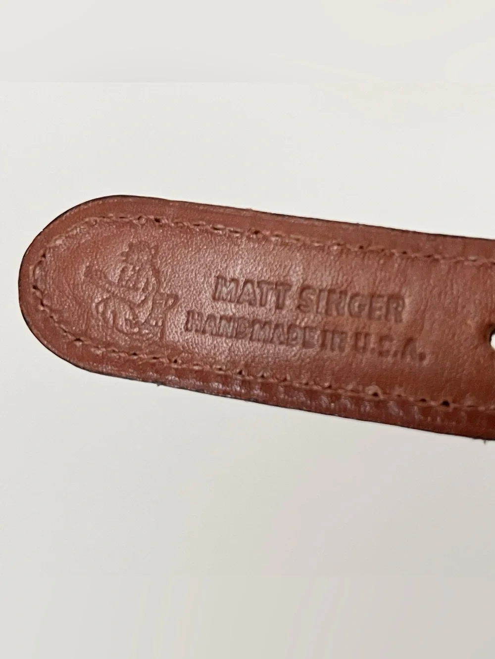 Matt Singer Men's Brown Suede Tip Belt Salmon Canvas Solid Brass Buckle Size 34
